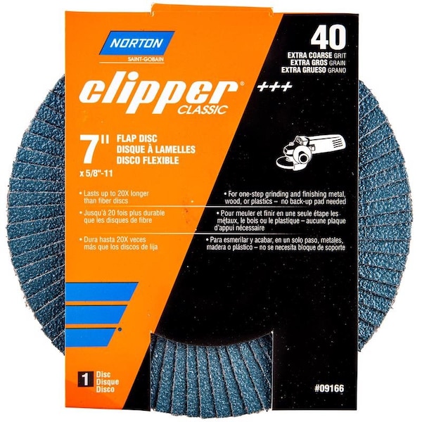 Norton Abrasives Norton Clipper 7 in. D X 5/8-11 in. Zirconia Alumina/X-Wt Cotton Flap Disc 40 Grit 1 pk 70184609166 - main